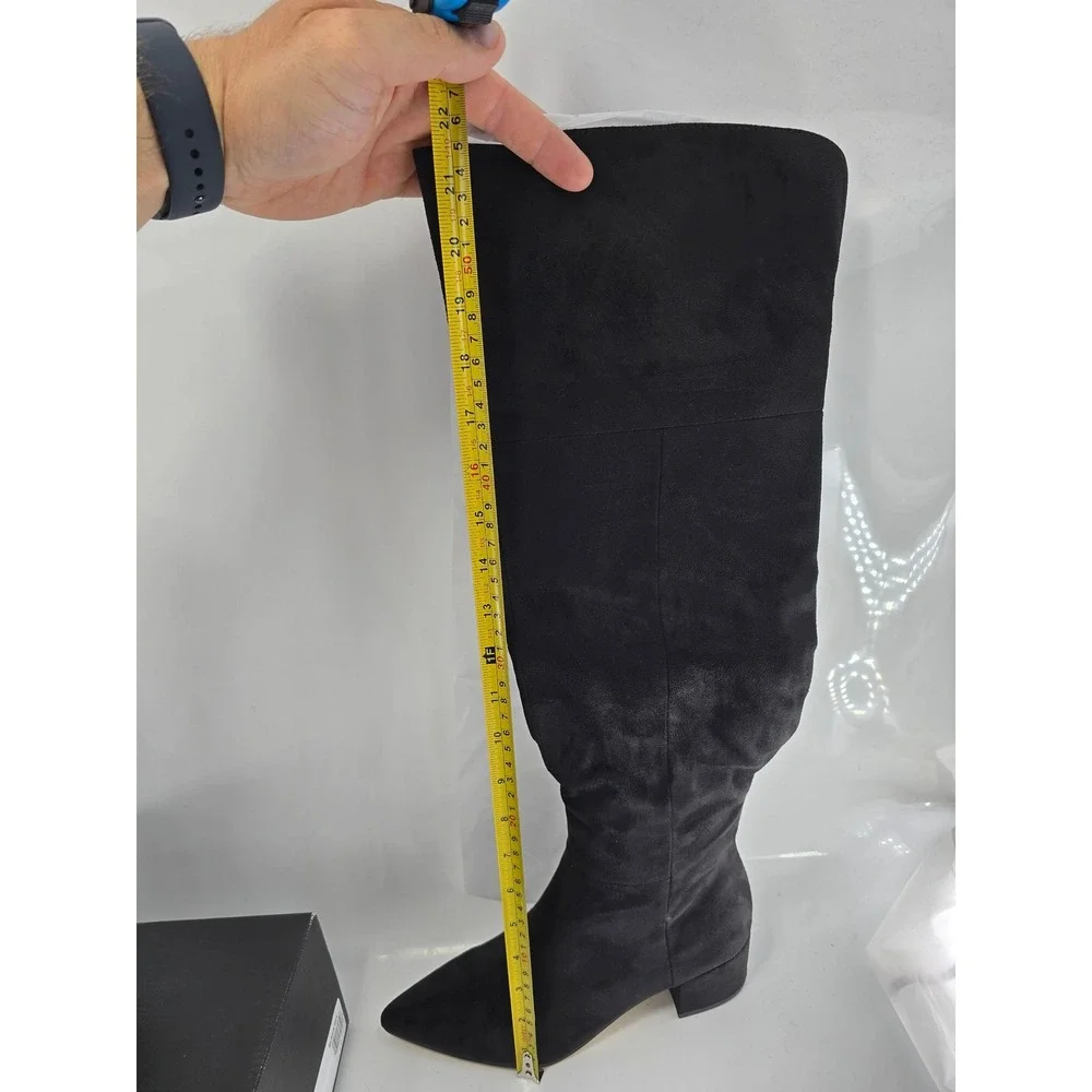 Marc Fisher Lottie Over The Knee Boots Womens 7M Black Suede Pointed Toe - NEW